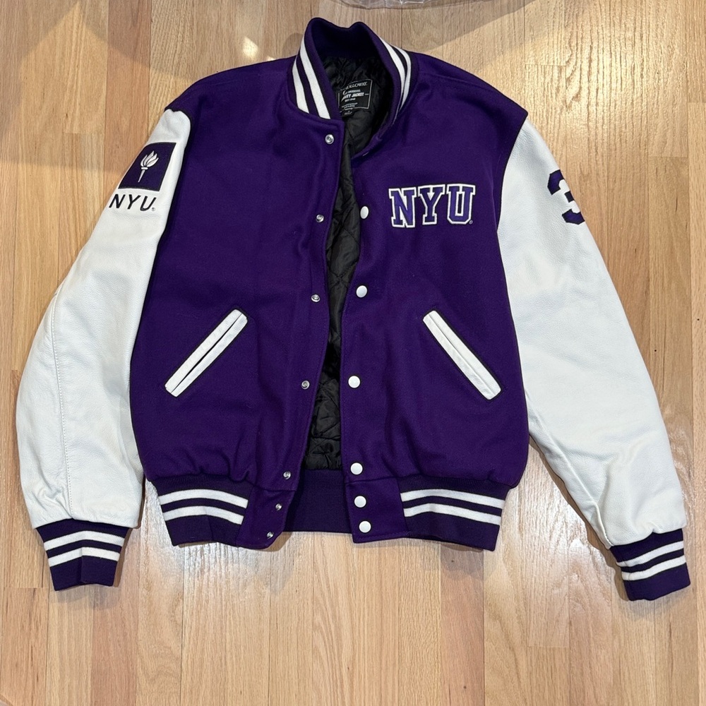 NYU Purple and White Varsity Jacket